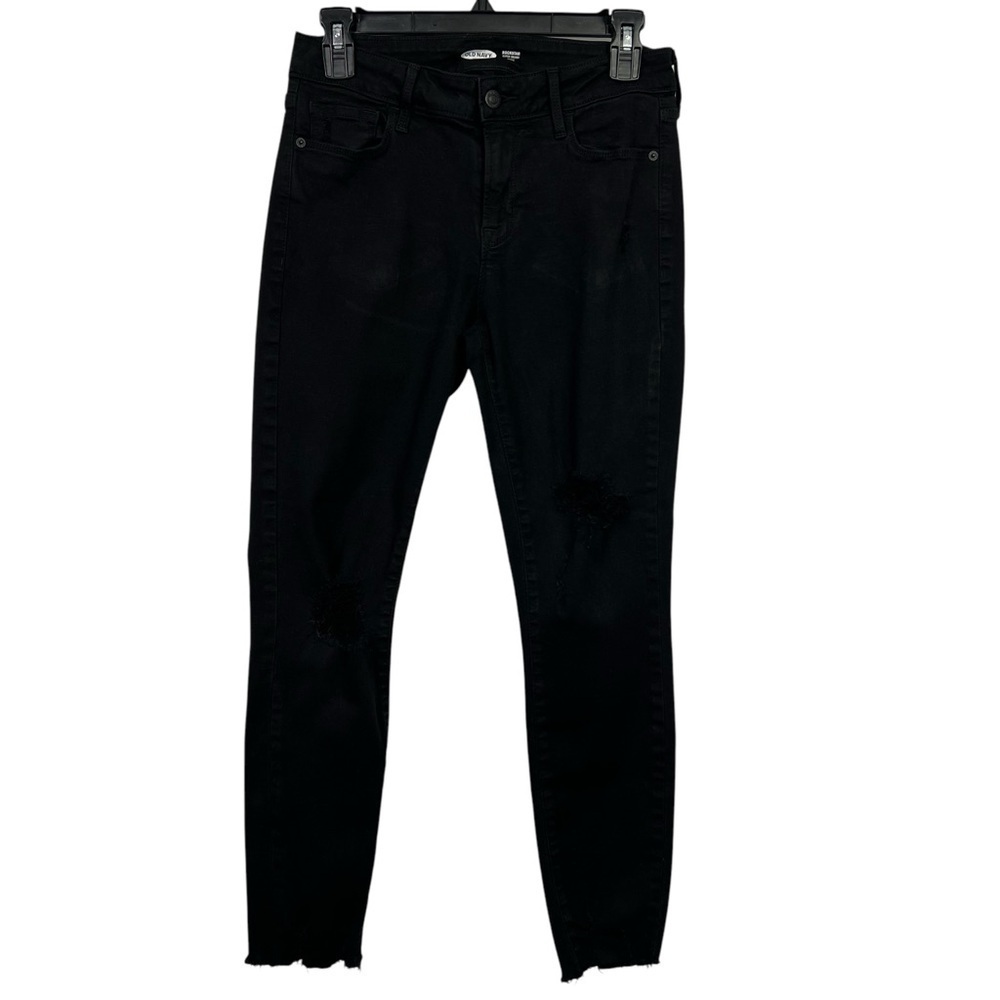 Old Navy Rockstar Womens Black Jeans Sz 6 Skinny Ankle Distress/Ripped/Torn Fray